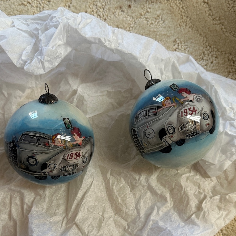 Classic Car Holiday Ornaments - Blue and Gray
